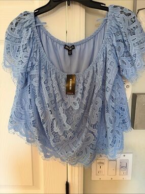 Express Baby Blue Lace Peasant Blouse